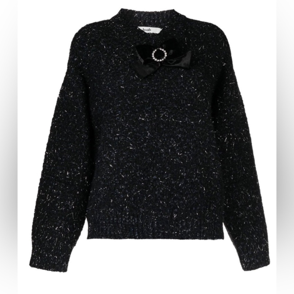 crystal bow-embellished bouclé-knit jumper
